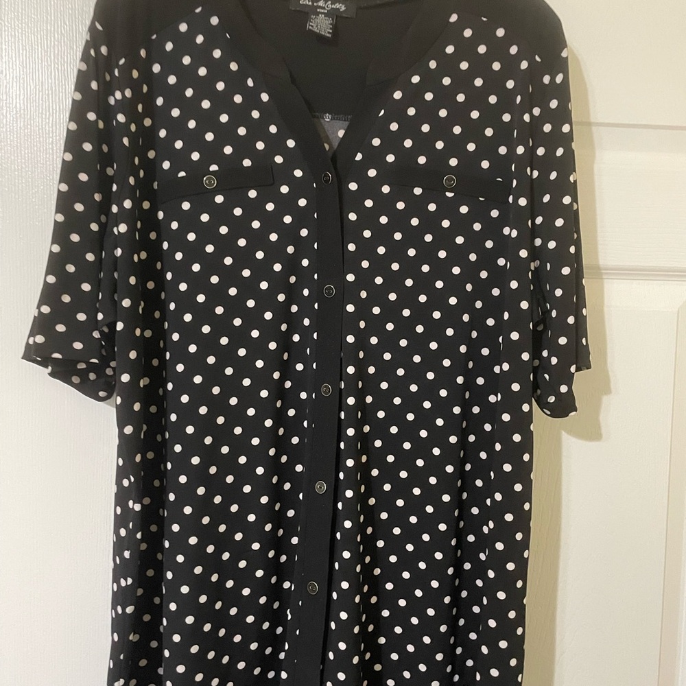Chic Elie McCarthy Black and White Polka Dot Blouse 3X